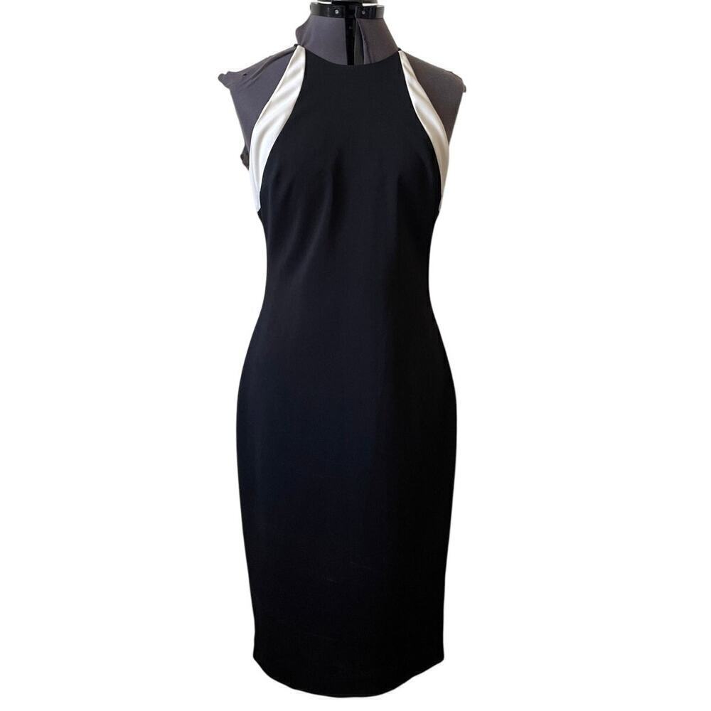 Badgley Mischka Collection Y2K Black Sheath Dress with White Trim • Size 4 🗣